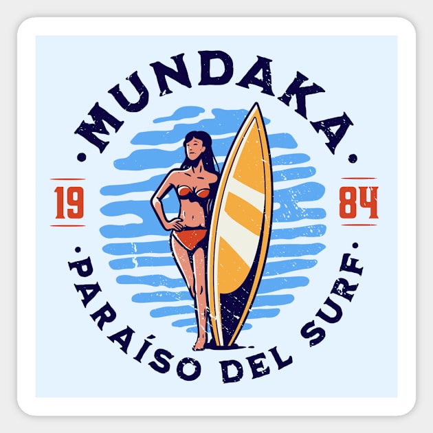 Vintage Mundaka, Spain Surfer's Paradise // Retro Surfing 1980s Badge B Sticker by Now Boarding